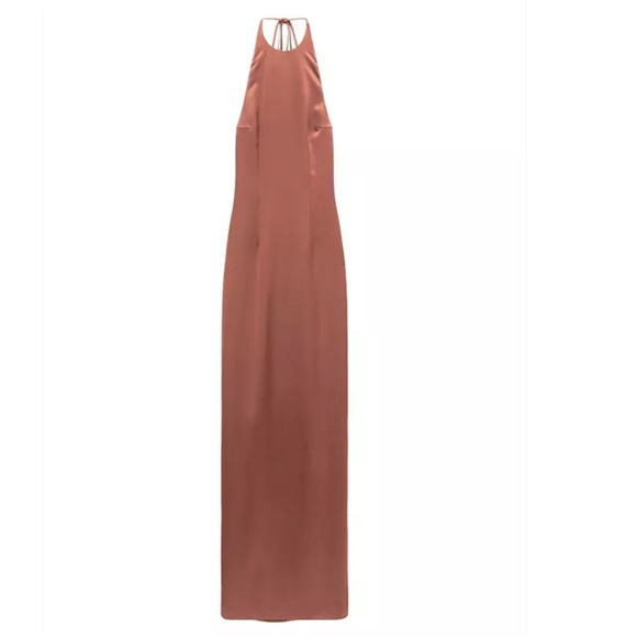 NWT STAUD Clove BROWN Janet HALTER Open Back SATIN Slip MAXI DRESS 12 - Picture 14 of 15